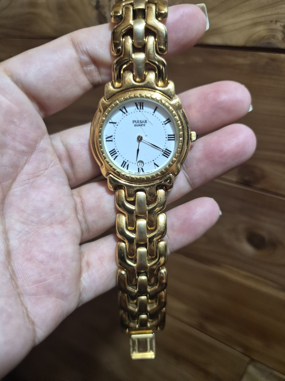 Pulsar Women's Gold Link Bracelet Watch with White Dial